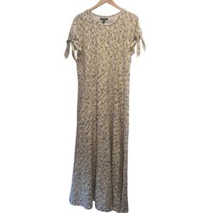 Chaps Floral Maxi Dress XL Yellow Cottagecore Tie Sleeve Vintage Prairie Boho
